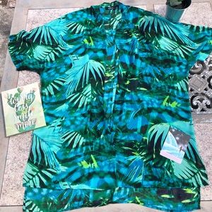 Ana Kimono - Blue & green tropical print